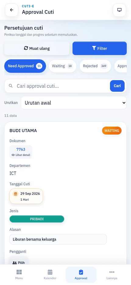 TCF Superapps — Approval dari ponsel